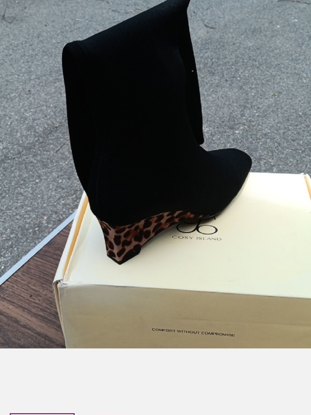Black Wedge Ankle Boot with Leopard-Print Heel